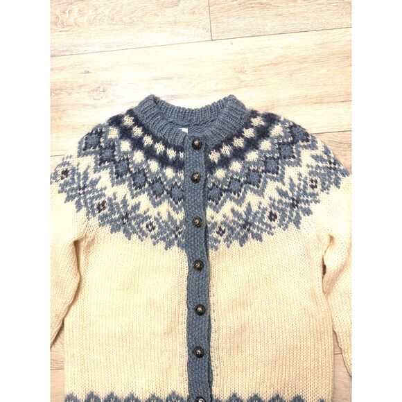 Vintage Danish Handknit Wool Nordic Cardigan 70s Fair Isle William Schmidt Style - Picture 8 of 12